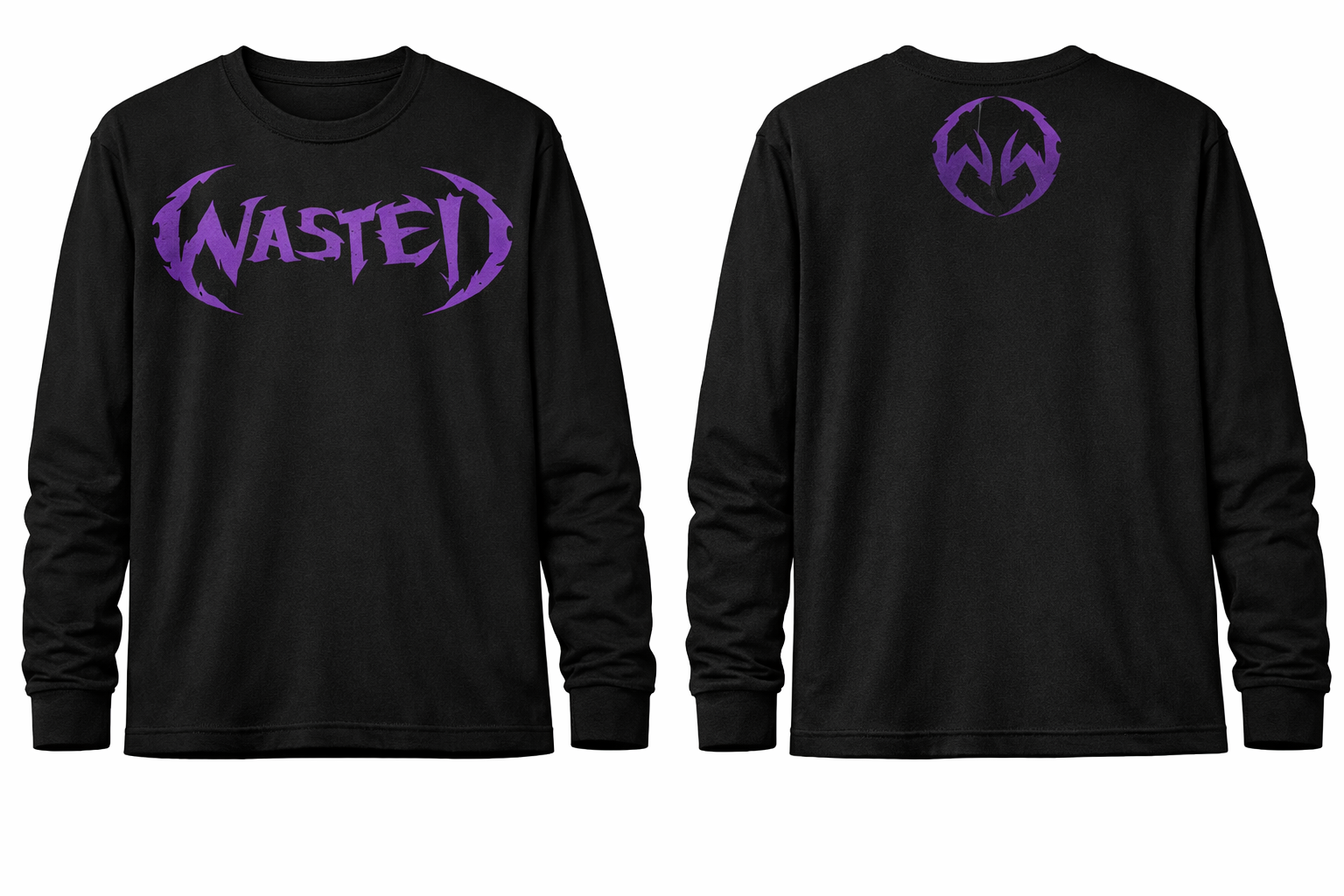 BLACK LONG SLEEVE REGULAR FIT CREW NECK T-SHIRT PURPLE